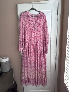 Free People Pink Floral Button-Front Maxi Dress
